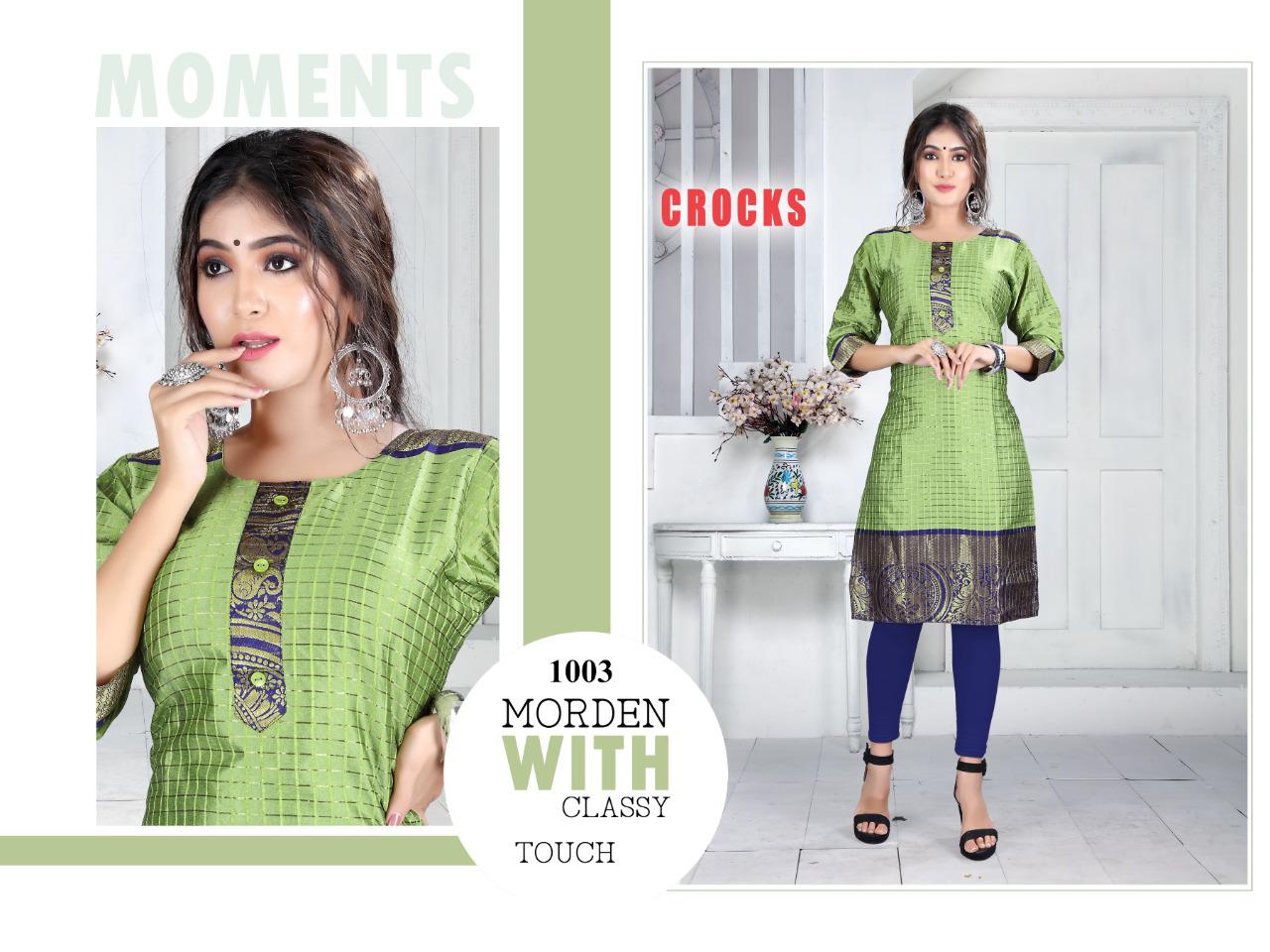 Trendy Crocks Latest Fancy Regular Wear Straight Designer Fancy Fabric Kurtis Collection